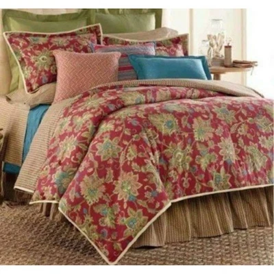 CHAPS Annabelle Jacobean Rojo Tostado 100% Algodón King Edredón Casa de Campo Foto 1 de 4