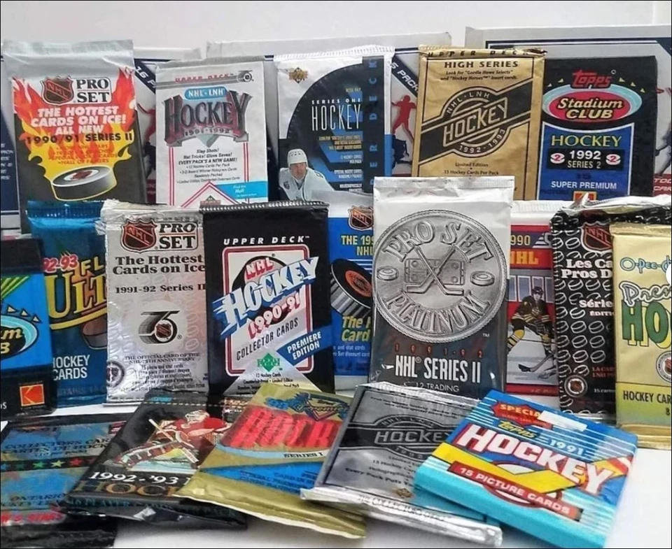 Lote de 100 tarjetas vintage de hockey de la NHL en paquetes sellados de fábrica paquete sin abrir Gretzky Foto 1 de 4