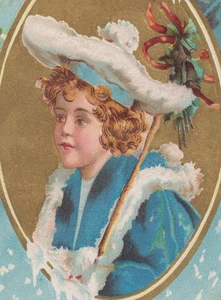 New Year Pretty Girl Large Hat IAP UDB Vintage Postcard - Picture 1 of 3