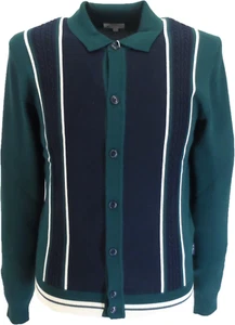 Ben Sherman Mens Ocean Green Striped Button Through Mod Cardigan - Picture 1 of 2