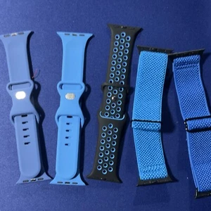 5-Pack Blues Soft Silicone and Sport Flex Strap Bands Apple Watch 38-41mm - Picture 1 of 2