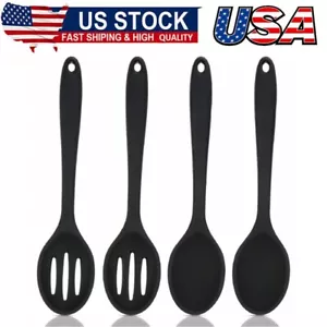 4 Pcs Silicone Cooking Spoons Set Nonstick Mixing Heat Resistant Slotted Spoons - Picture 1 of 7