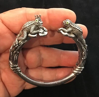 BARRY KIESELSTEIN-CORD STERLING JEWELED PRINCELY FROG DUO CUFF BANGLE BRACELET - Image 1 of 4