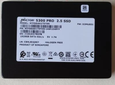 Micron 5300 PRO 1.92TB SSD SATA 2.5" Server Data SSD D3MU001 MTFDDAK1T9TDS - Bild 1 von 2