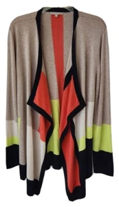 Joan Vass Neiman Marcus Open Draped Cardigan L Orange Yellow Black Tan Cashmere - Picture 1 of 9