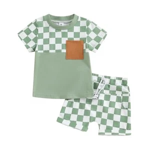 Toddler Baby Boy Summer Clothes Checkered Contrast Color Short Sleeve Tshirt ... - Picture 1 of 7