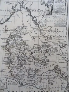 Kingdom of Denmark Jutland Zeeland Copenhagen 1760 Bowen decorative map - Picture 1 of 4