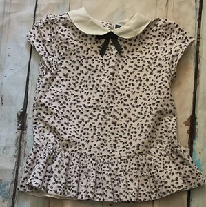 Top para niñas Janie & Jack talla 8 en muy buen estado rosa leopardo peplum con botones - Imagen 1 de 5