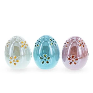Set of 3 Pearlized Ceramic Easter Egg Lanterns - Picture 1 of 7