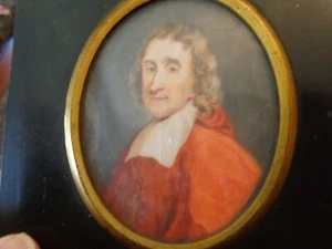 Antikes ovales Miniaturbildnis Gemälde eines katholischen Kardinals aus dem 19. Jh. - Bild 1 von 6