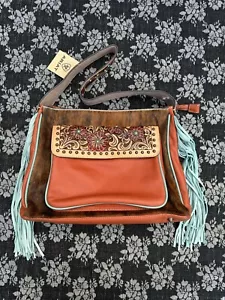 ARIAT Lorelei Tasche Handtasche Kalbshaar Leder Schultertasche Western Türkis Fransen - Bild 1 von 10