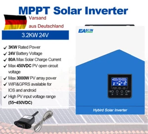 Easun Solar 3.2KW Inverter 24V 80A MPPT Caricatore 55-450VDC Wifi DE UPS - Foto 1 di 15