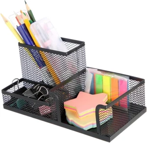 Pen Holder Mesh Metal Pencil Holder Desk Organizers Black for Desk Office with 3 - Picture 1 of 7