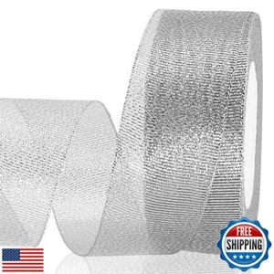 OZXCHIXU 1 1/2 Inch Wide Silver Glitter Ribbon, 25Yards Sparkly Metallic Ribb - Picture 1 of 4