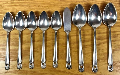 1847 Rogers 9 Pc Eternally Yours Oval Soup Spoon Teaspoon Butter Silverplate - Image 1 of 4