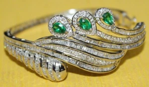 6.44ct Natural Round Baguette Diamond 14K White Gold Emerald Wedding Bracelet - Picture 1 of 22