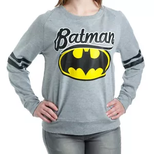 Batman Logo Juniors French Terry Long Sleeve Shirt -Official DC Comics Superhero - Picture 1 of 1
