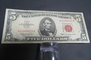 1963 FIVE DOLLAR UNITED STATES NOTE Red Seal Circulated RARE A 21689225 A 1963 - Picture 1 of 10