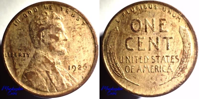 1926 Lincoln Wheat Cent - Improper Alloy Mix Wood Grain Woody - Rare Error Coin - Image 1 of 4