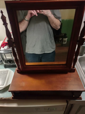 Vintage Ethan Allen Swivel Mirror With A Small Drawer Cover