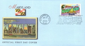 GREETINGS FROM  MARYLAND 2002  BLUE FLEETWOOD CACHET FDC  UNADDR - Picture 1 of 1