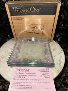 VINTAGE Pampered Chef Glass Plates 6" Square DAISY #2818 Pink White Floral 4-Pc - Picture 1 of 20
