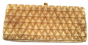 Vtg Walborg Gold & Clear Beaded Evening Purse Clutch Made in Belgium by Hand - Picture 1 of 20
