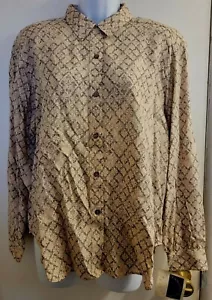 Jennifer Moore; Beige/Black;Sz M(Petite);Long Sleeve Printed Blouse; Buttons NWT - Picture 1 of 12