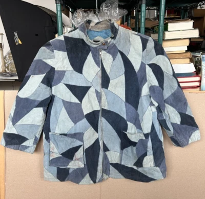 Via Accenti Geometric Patchwork Genuine Leather Jacket Women’s Size B4 - Image 1 of 4