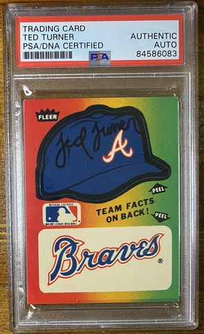 1984 FLEER ATLANTA BRAVES STICKER SIGNED BY OWNER TED TURNER AUTOGRAPH PSA DNA Cover