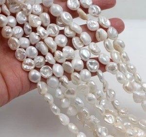 diy Baroque 10-11mm Natural White Pearl Loose Beads for Jewelry Making 14" - Picture 1 of 3