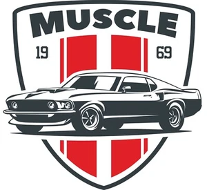 1969 Mustang Muscle Red Banner Man Cave Sign 6 x 6 - Picture 1 of 3
