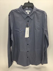Calvin Klein Long Sleeve Stretch Cotton Button-Up, Smokey Blue, XL - Picture 1 of 6