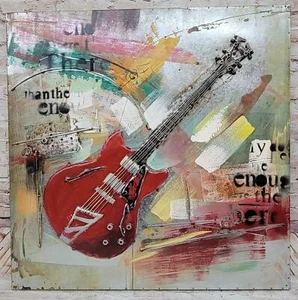 GUITAR JAZZ 3D MODERN ABSTRACT Painting Stretched IMPRESSIONIST ARTWORK - Picture 1 of 10