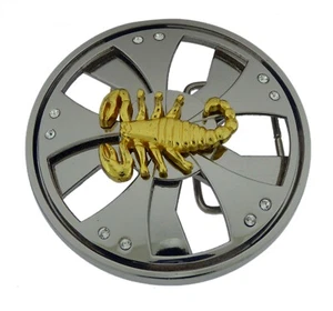 Fibbia cintura filante argento metallo oro scorpione 3D segno zodiacale gira nuovo big goth - Foto 1 di 2