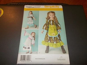 Simplicity Pattern 1595 Little Girls BOHO Dress in 2 Lengths w/Ruffle/Apron Opts - Picture 1 of 2