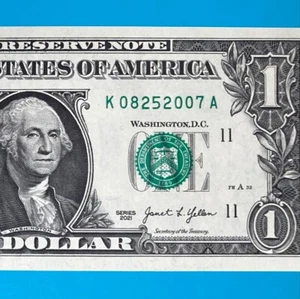 August 25, 2007 (К 08252007 A) BIRTHDAY Note $1 One Dollar Bill *UNC* - Picture 1 of 4