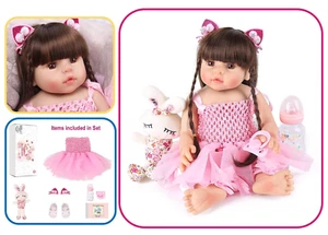 Lifelike Reborn Baby Doll, 22-inch Soft Body Newborn Baby with Bottle/Bunny - Picture 1 of 2