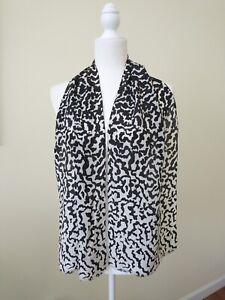 Vintage Echo Oblong Scarf 100% Silk 11x56" In Black & White Rolled Edges
