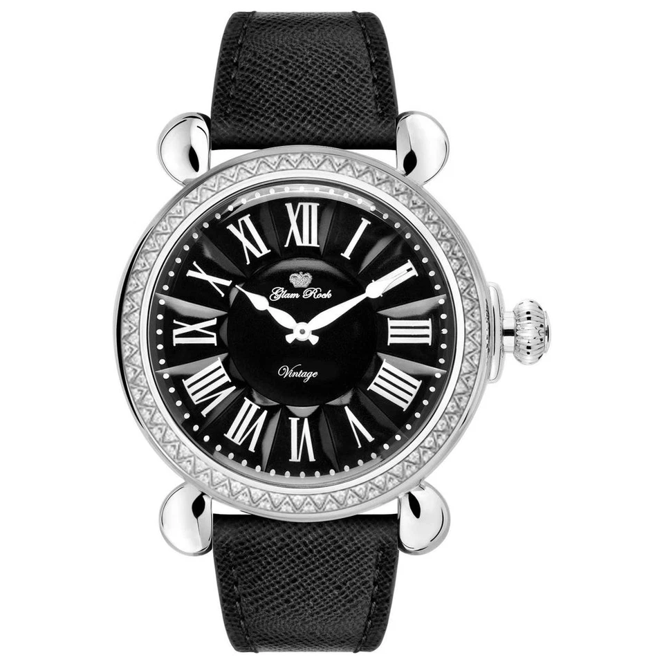 Glam Rock Unisex Vintage Diamond Swiss Made Black Quartz 40mm Watch GR28043DS - image 1 of 1