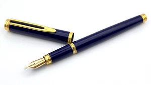 VINTAGE WATERMAN GENTLEMAN FOUNTAIN PEN IN DARK BLUE 18K BROAD NIB FRANCE - Picture 1 of 15