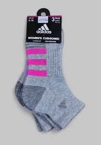 ADIDAS Womens Socks 1/4 Crew Cushioned Arch Compression 3 Pair Shoe Size 5-10 - Picture 1 of 4