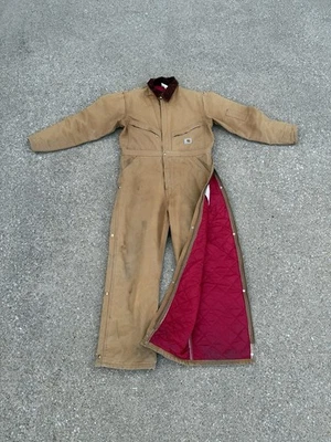 Carhartt X01 BRN 42 Regular Quilted Insulated Zip Coveralls VTG - Image 1 of 4