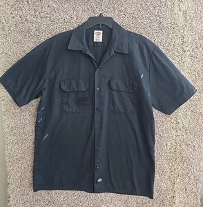 DICKIES FLEX WORKWEAR DISTRESSED 90s Y2K BLACK BUTTON DOWN SHIRT MENs ADULT SZ L - Picture 1 of 8