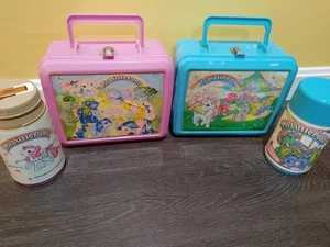 Vintage 1989 My Little Pony Aladdin Blue & Pink Plastic Lunch Boxes & Thermos - Picture 1 of 9
