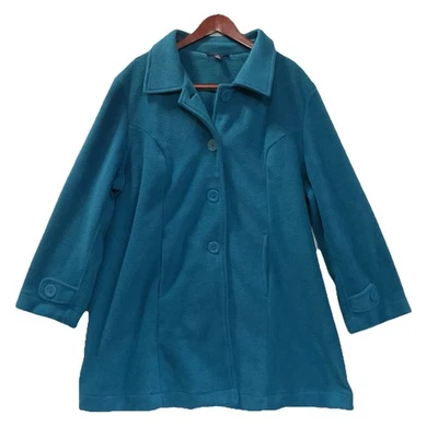 Chaqueta de Vellón Roaman's Talla 1X Abrigo Columpio Azul Teal Abotonado Largo Medio Exterior Foto 1 de 4