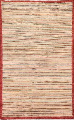Modern Oriental Accent Rug 3x5 Handmade Wool Colorful Striped Pattern for Foyer - Image 1 of 4