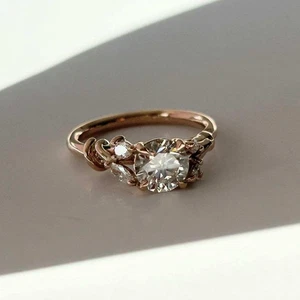 1.50Ct Round Cut Moissanite Vintage Wedding Women's Ring In Solid 14K Rose Gold - Picture 1 of 8