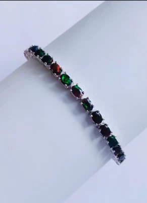 Bracciale opale nero argento sterling 925 pietra preziosa naturale opale di... - Immagine 1 di 4