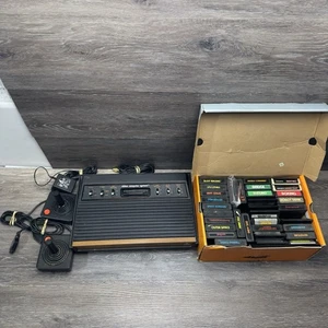 Atari 2600 Video Computer System With 32 Games 2 Joystick And Power Adapter Lot - Picture 1 of 18